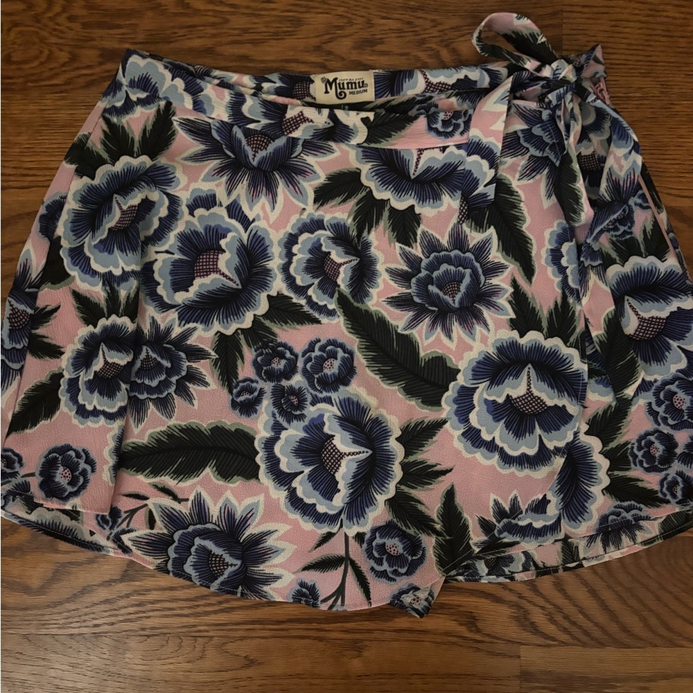 Show Me Your MuMu Pink Floral Wrap Skort with Blue Blooms